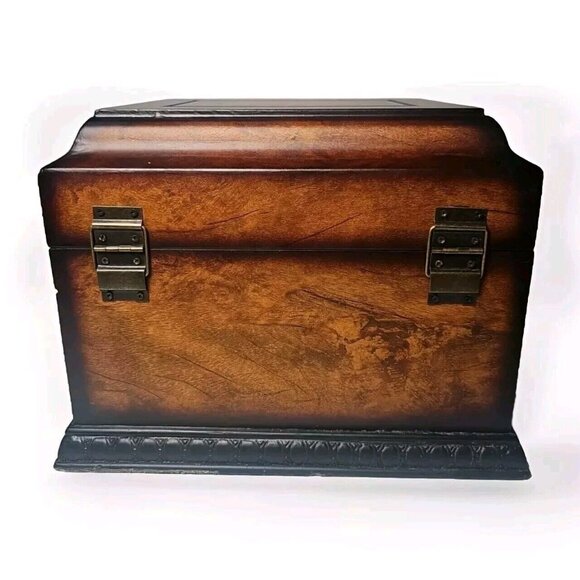 Wood Box Treasure Chest Brown Lined Storage Organization 10x12x6 - Picture 4 of 16